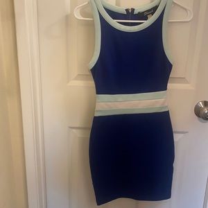 Dark blue midi dress. Thick straps. Perfect for work or cocktail hour